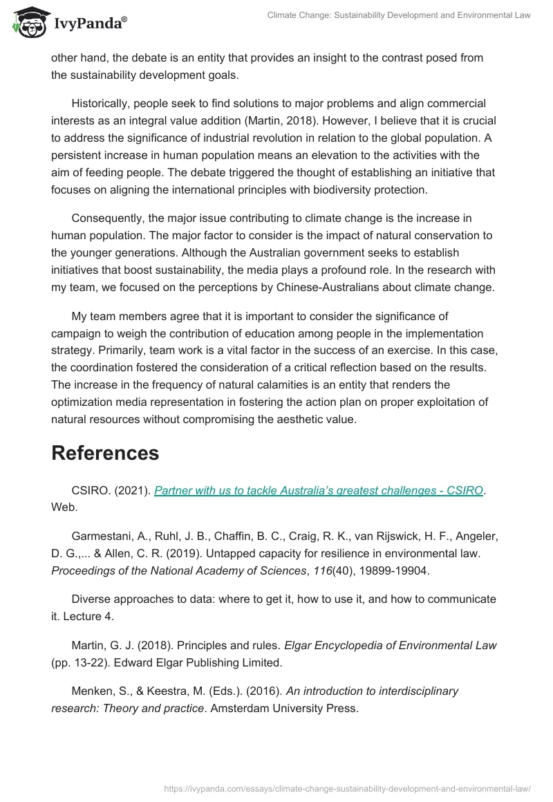 Climate Change: Sustainability Development and Environmental Law. Page 5