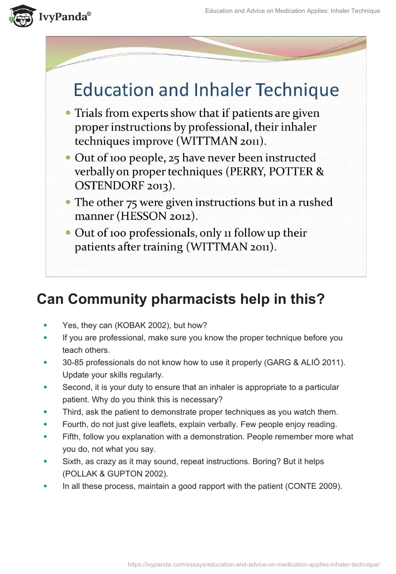 Education and Advice on Medication Applies: Inhaler Technique. Page 3
