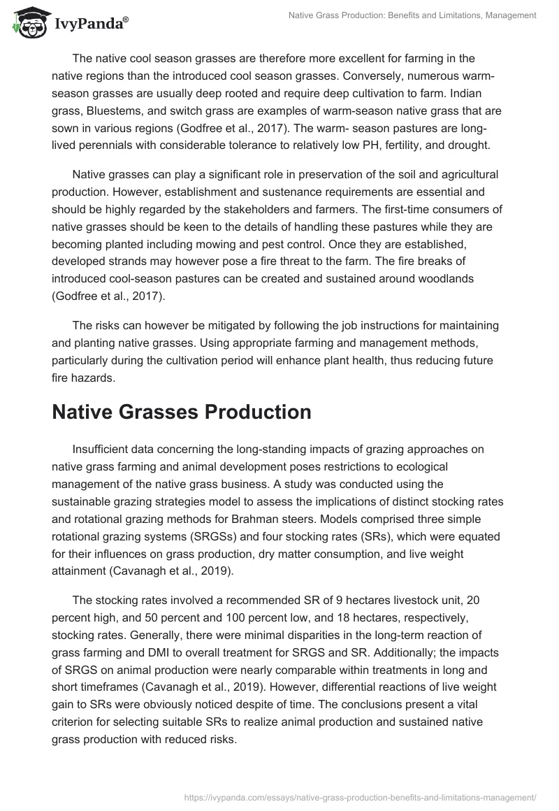 Native Grass Production: Benefits and Limitations, Management. Page 2