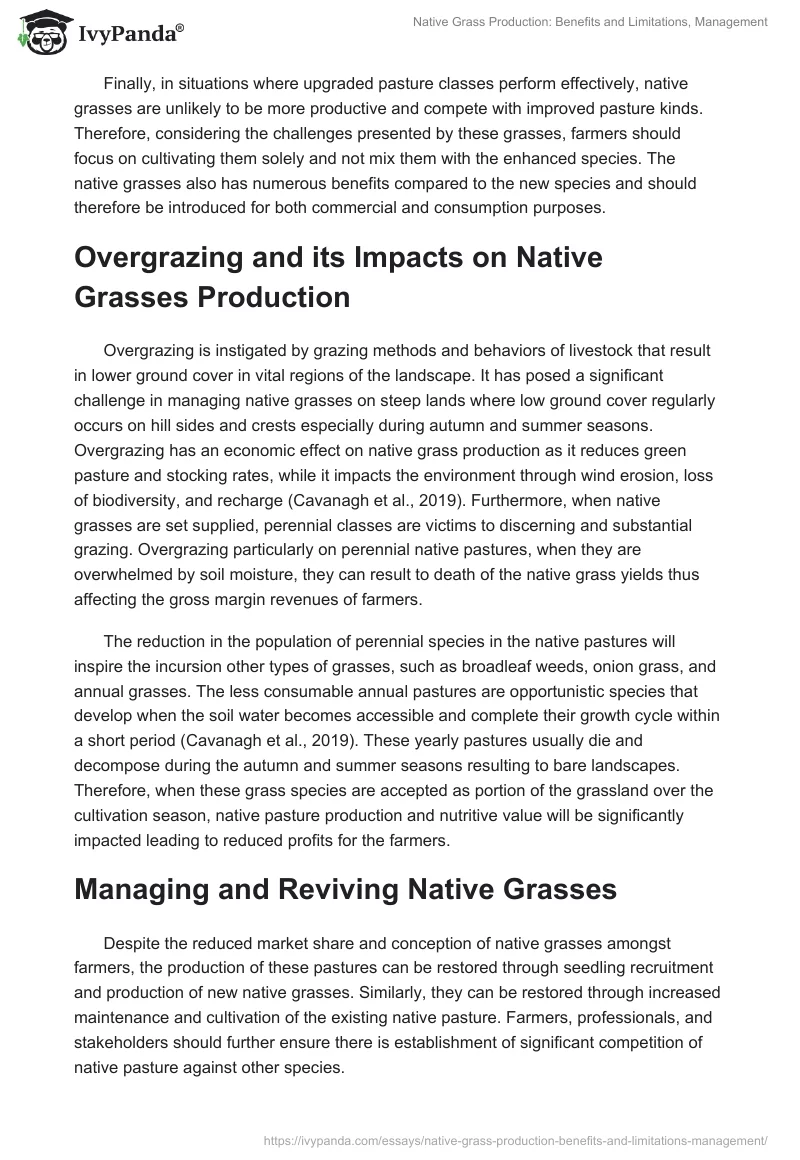 Native Grass Production: Benefits and Limitations, Management. Page 4