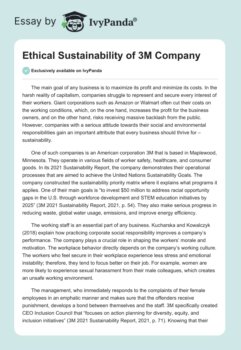 Ethical Sustainability of 3M Company. Page 1