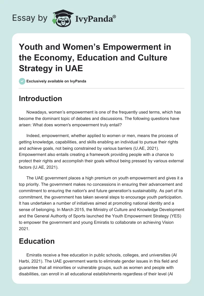 Youth and Women’s Empowerment in the Economy, Education and Culture Strategy in UAE. Page 1