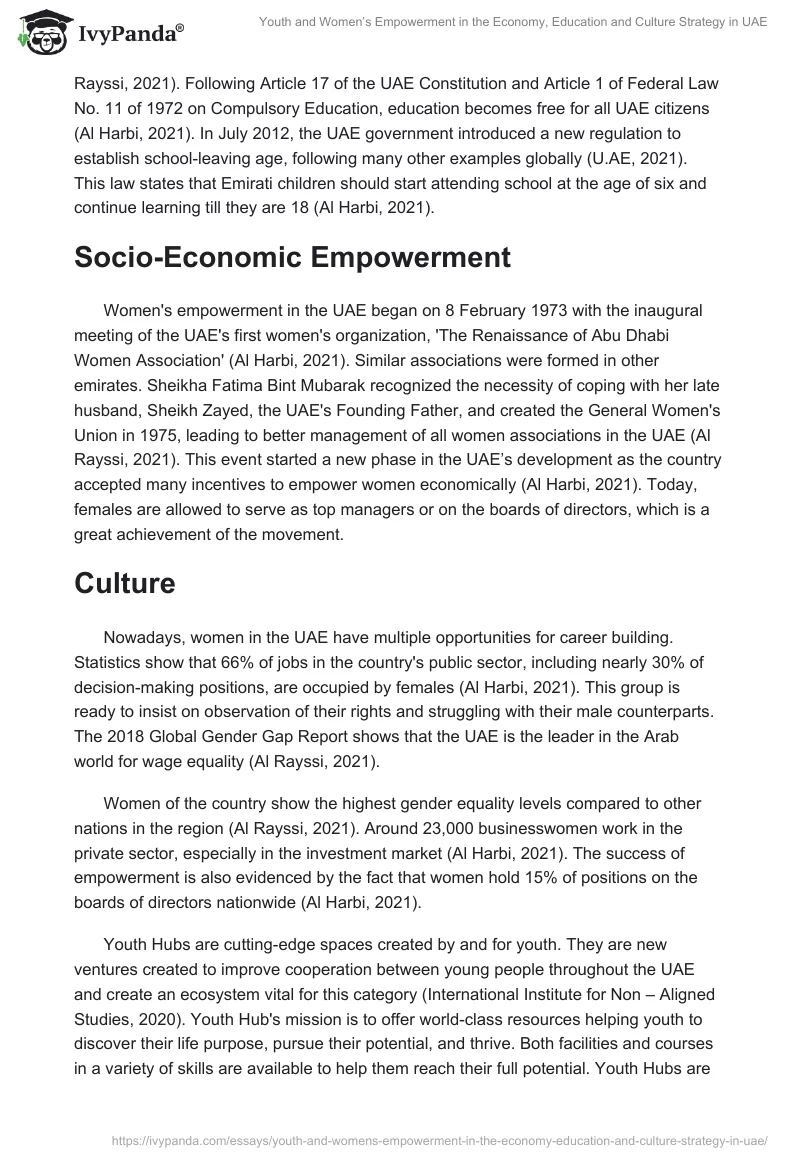 Youth and Women’s Empowerment in the Economy, Education and Culture Strategy in UAE. Page 2