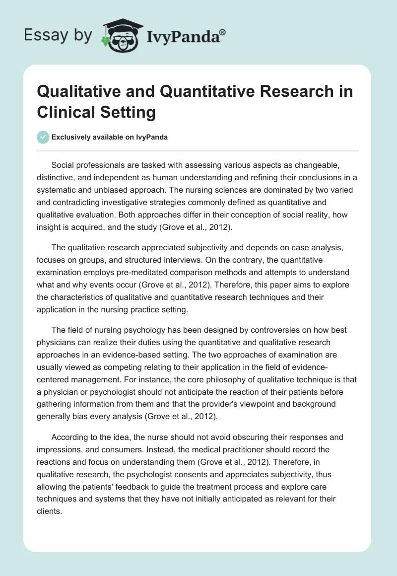 Qualitative and Quantitative Research in Clinical Setting. Page 1