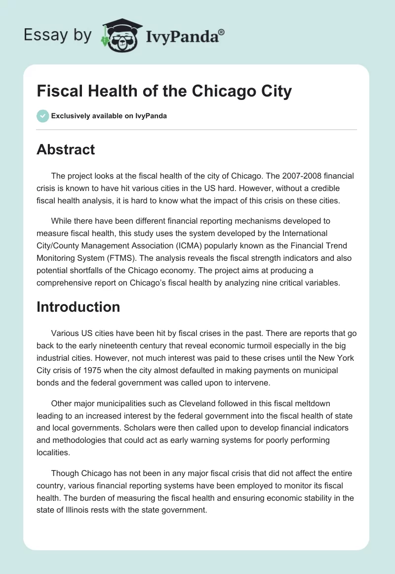 Fiscal Health of the Chicago City. Page 1