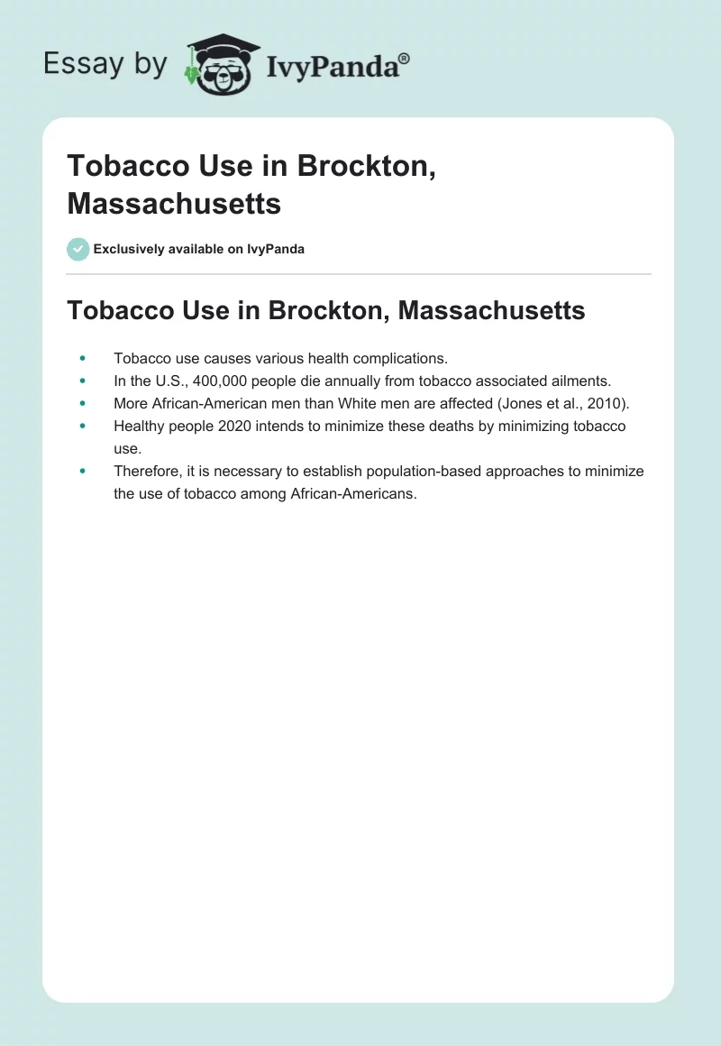 Tobacco Use in Brockton, Massachusetts. Page 1