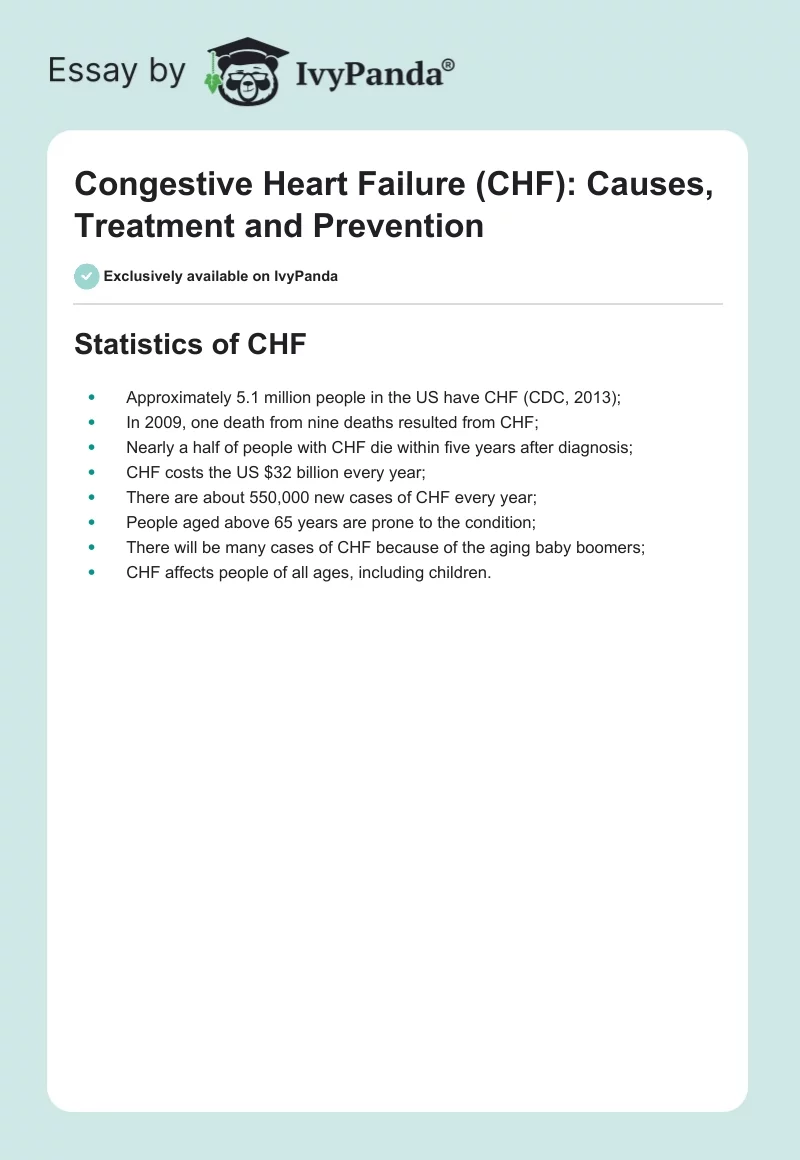 Congestive Heart Failure (CHF): Causes, Treatment and Prevention. Page 1