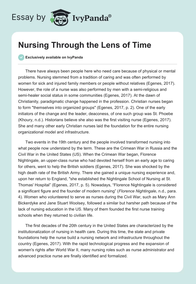Nursing Through the Lens of Time. Page 1