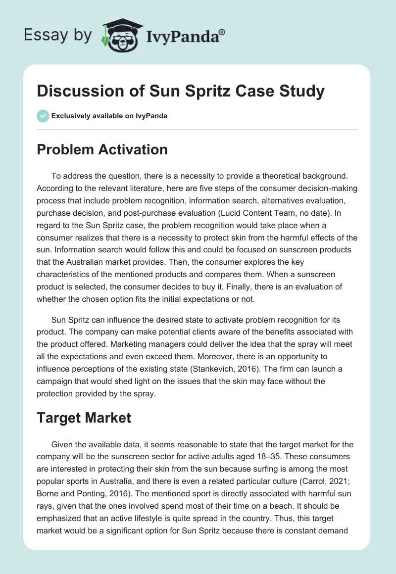 Discussion of Sun Spritz Case Study. Page 1
