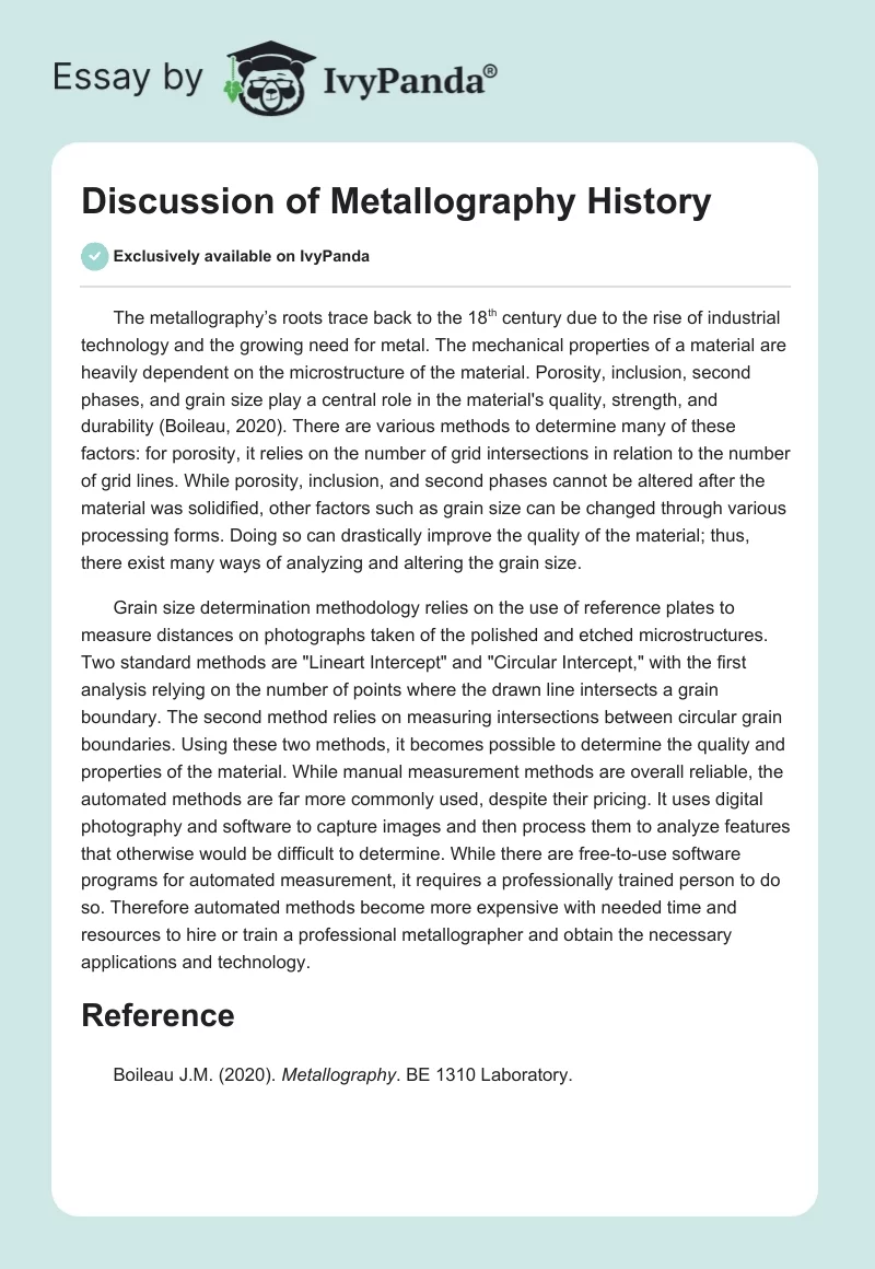 Discussion of Metallography History. Page 1