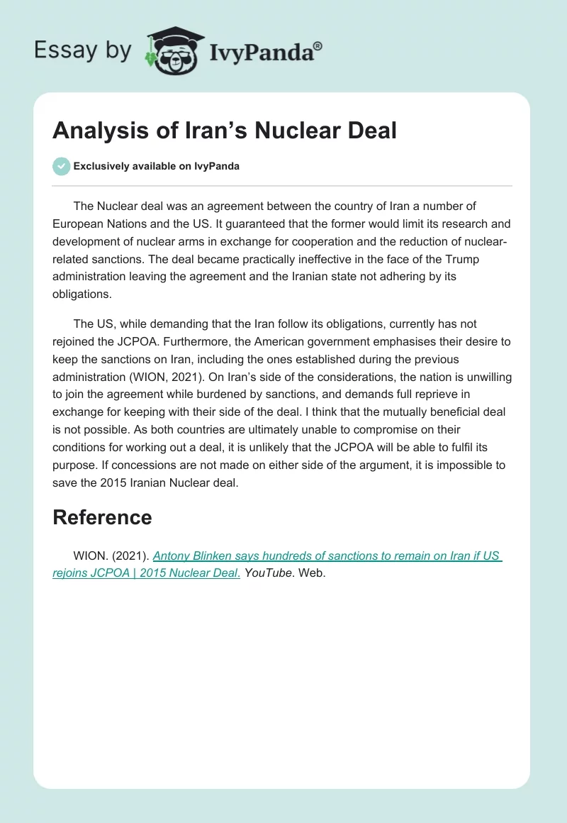 Analysis of Iran’s Nuclear Deal. Page 1