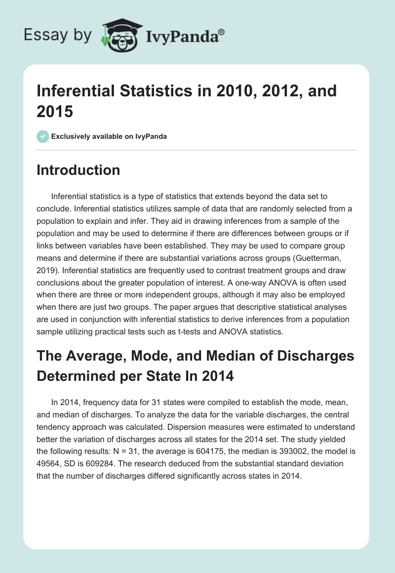 Inferential Statistics in 2010, 2012, and 2015. Page 1