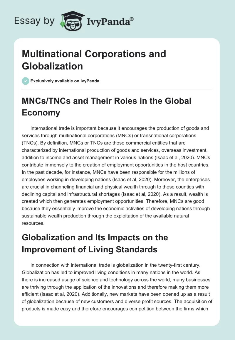 Multinational Corporations and Globalization. Page 1