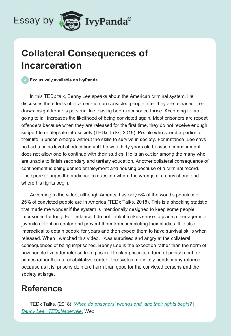 Collateral Consequences of Incarceration. Page 1