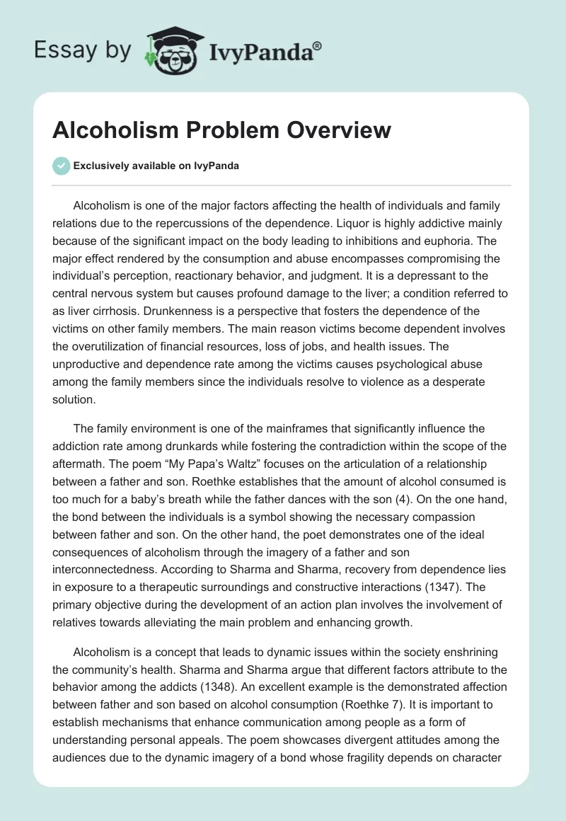 Alcoholism Problem Overview. Page 1