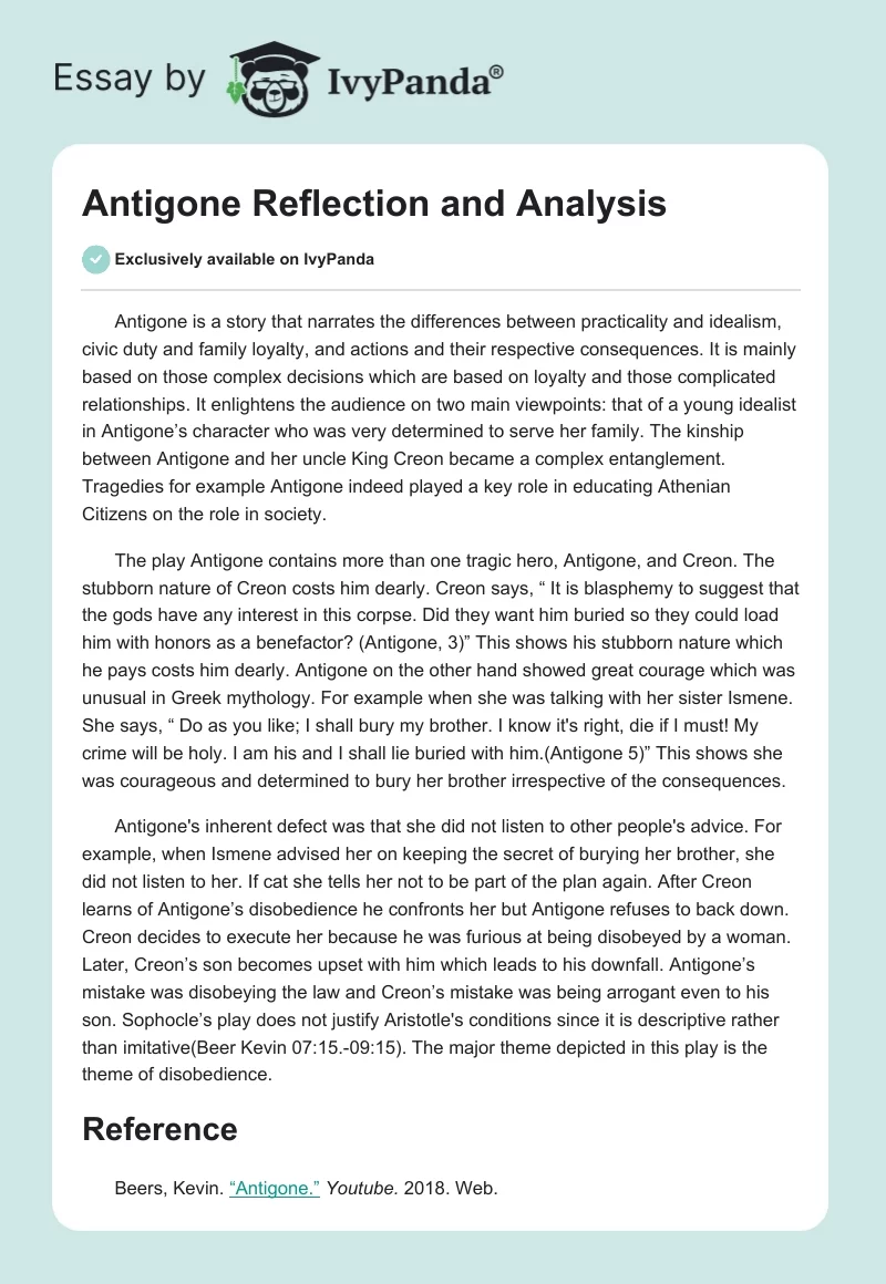 Antigone Reflection and Analysis. Page 1