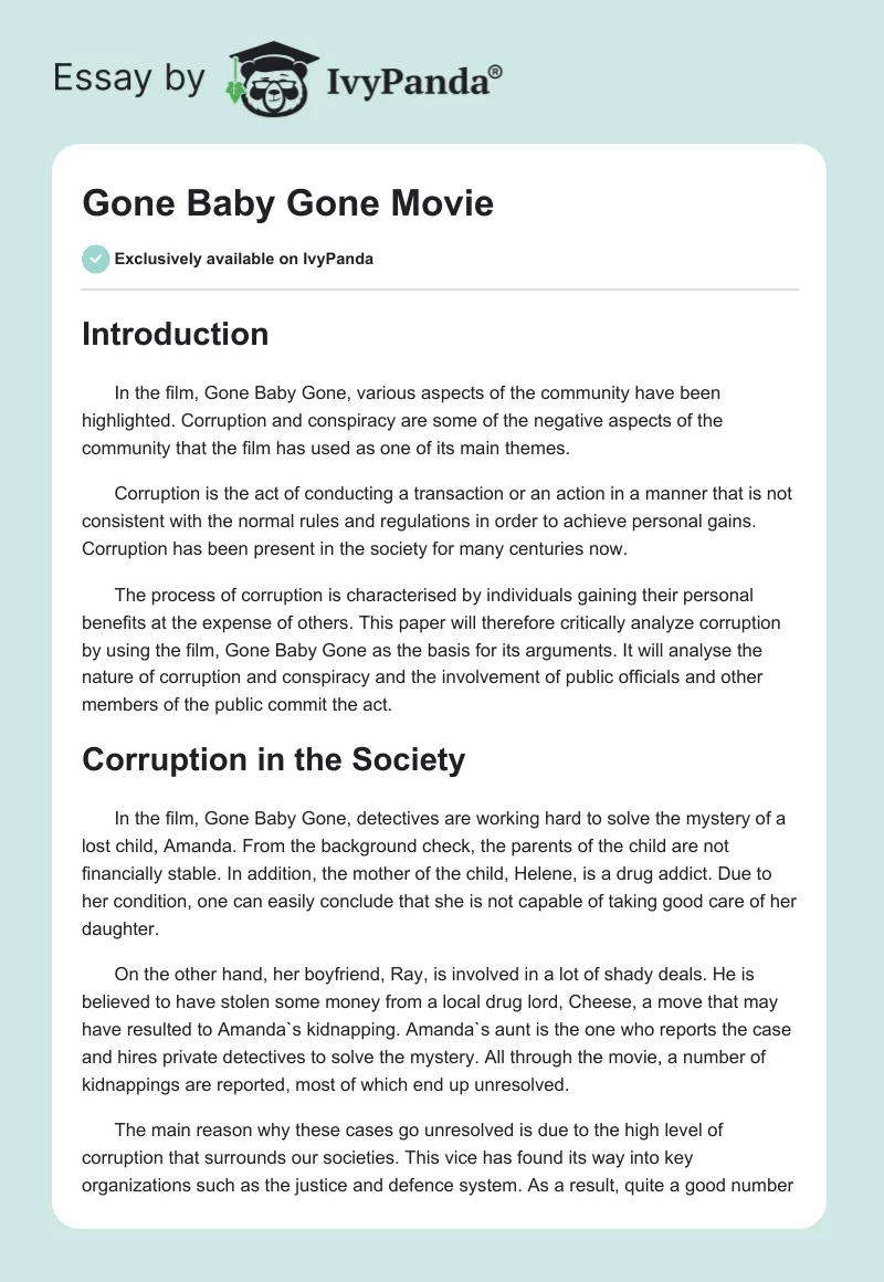 "Gone Baby Gone" Movie. Page 1