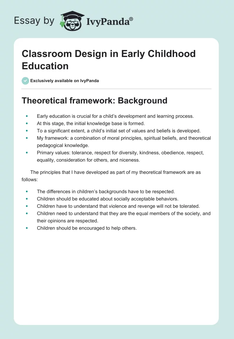 Classroom Design in Early Childhood Education. Page 1