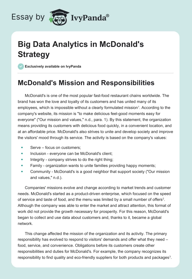 Big Data Analytics in McDonald's Strategy. Page 1
