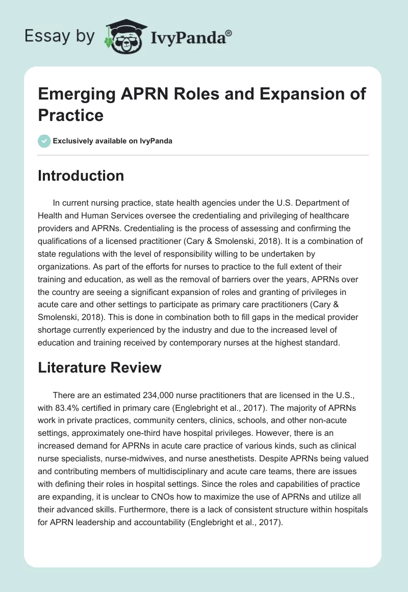 Emerging APRN Roles and Expansion of Practice. Page 1
