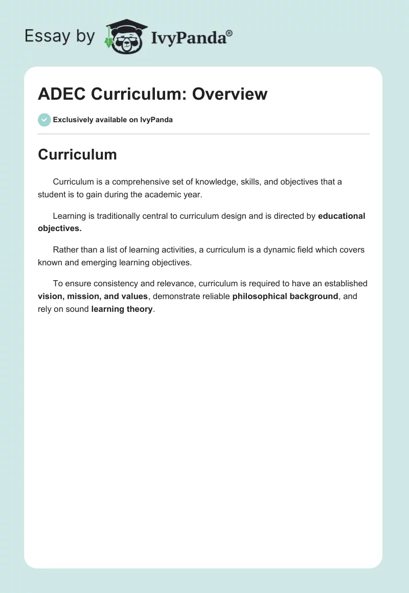 ADEC Curriculum: Overview. Page 1