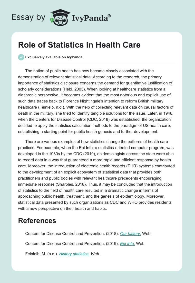 Role of Statistics in Health Care. Page 1