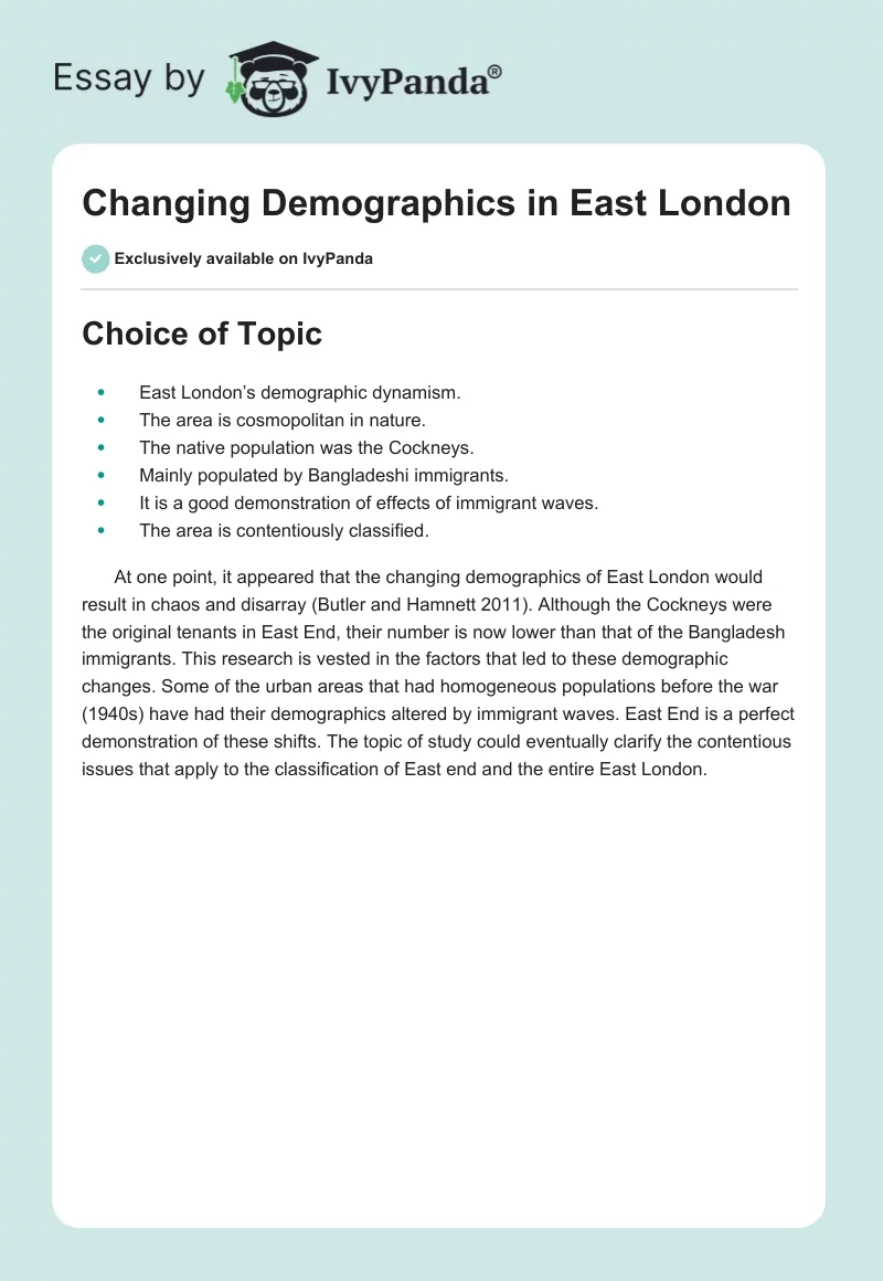Changing Demographics in East London. Page 1