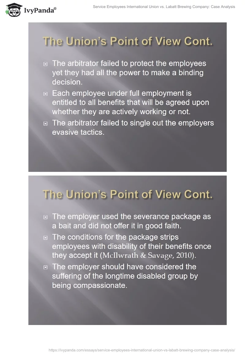 Service Employees International Union vs. Labatt Brewing Company: Case Analysis. Page 5