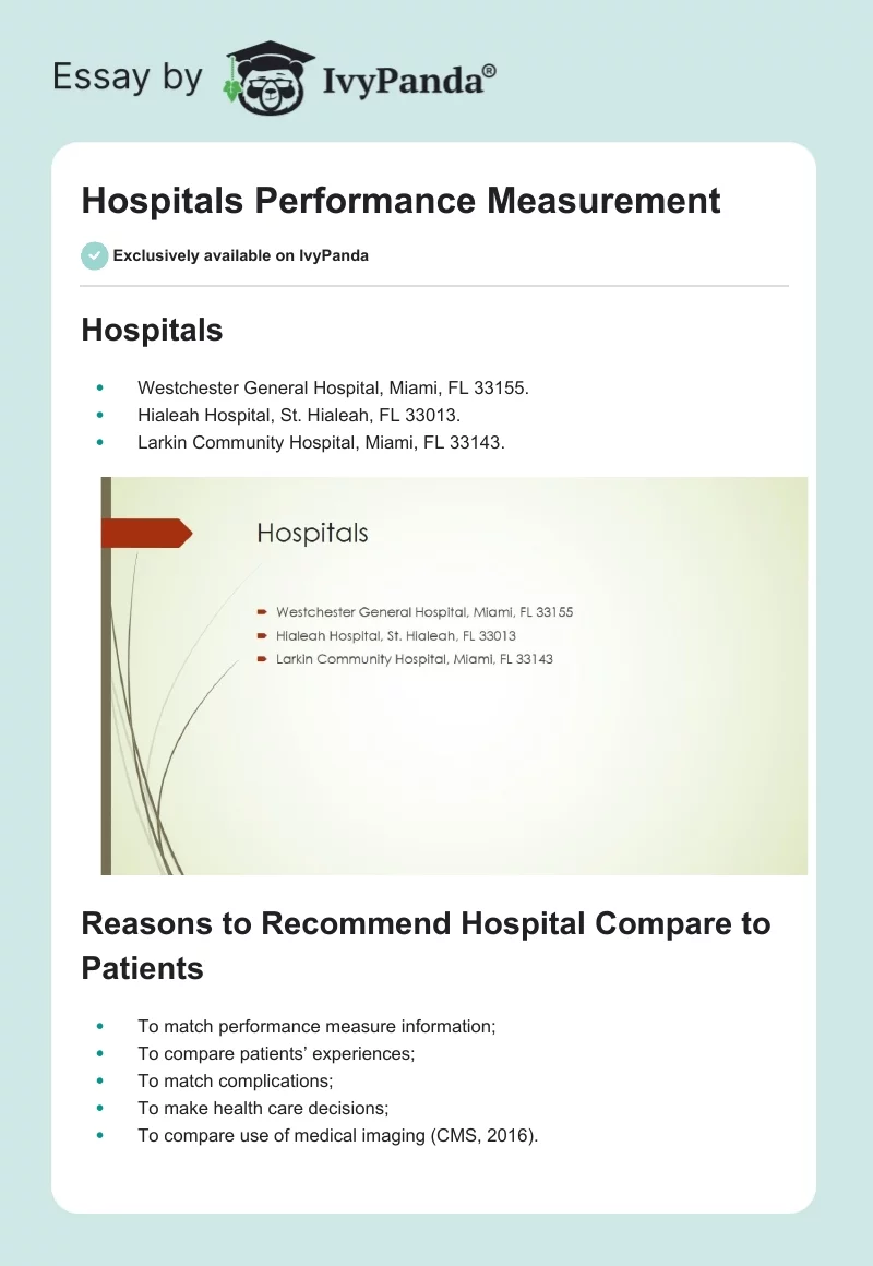 Hospitals Performance Measurement. Page 1