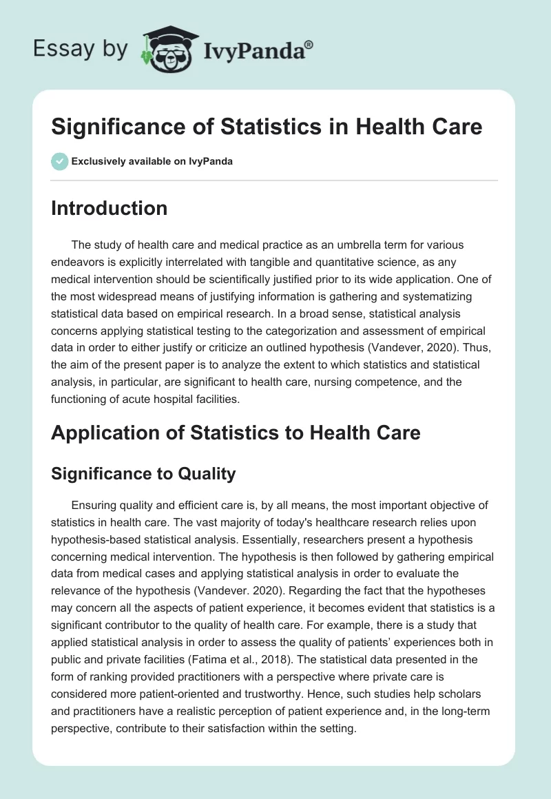 Significance of Statistics in Health Care. Page 1