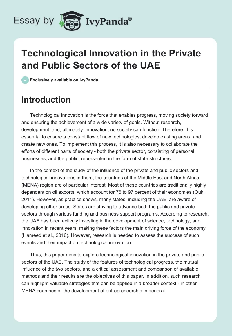Technological Innovation in the Private and Public Sectors of the UAE. Page 1