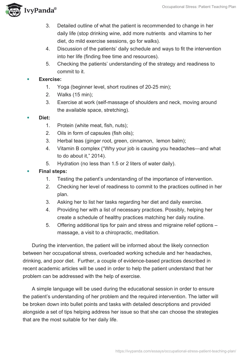Occupational Stress: Patient Teaching Plan. Page 4