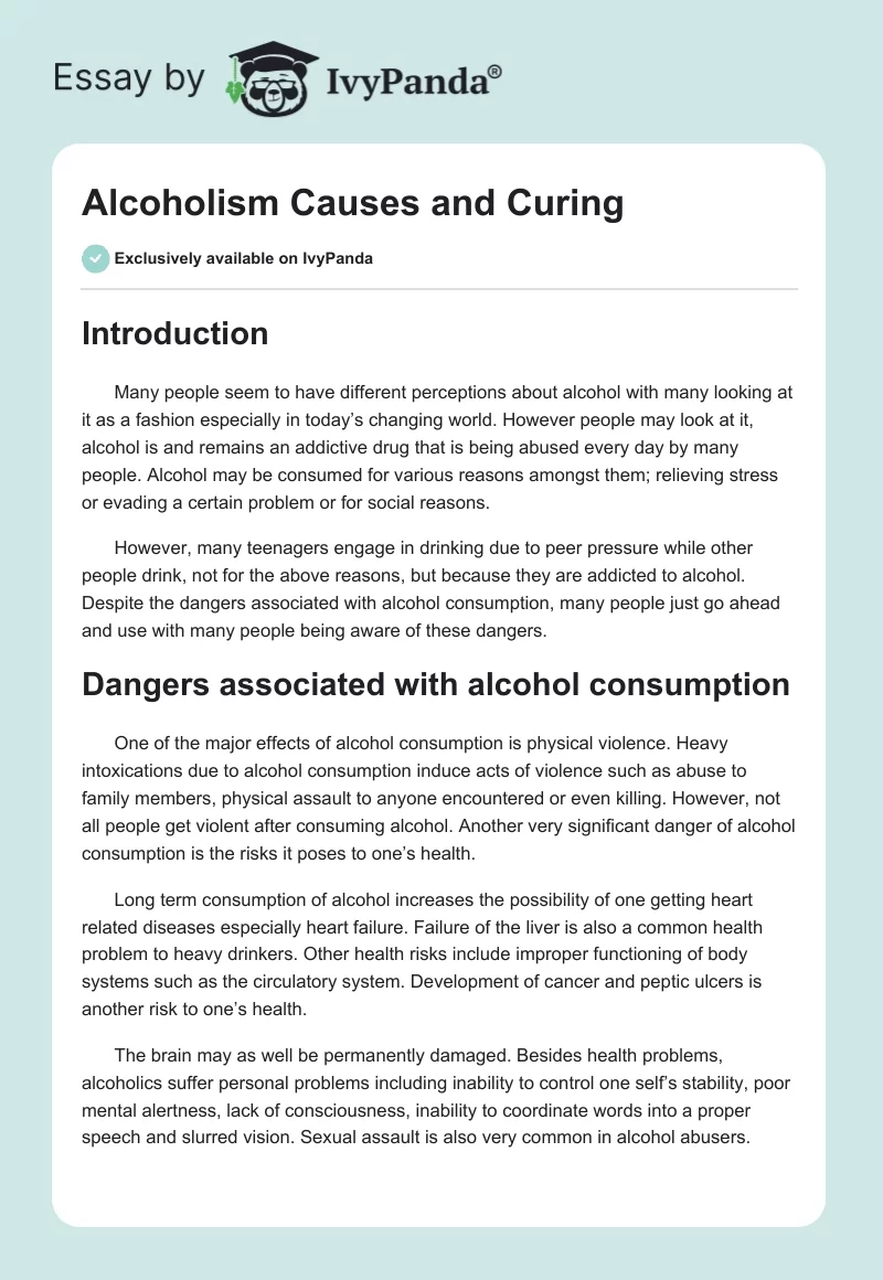 Alcoholism Causes and Curing. Page 1