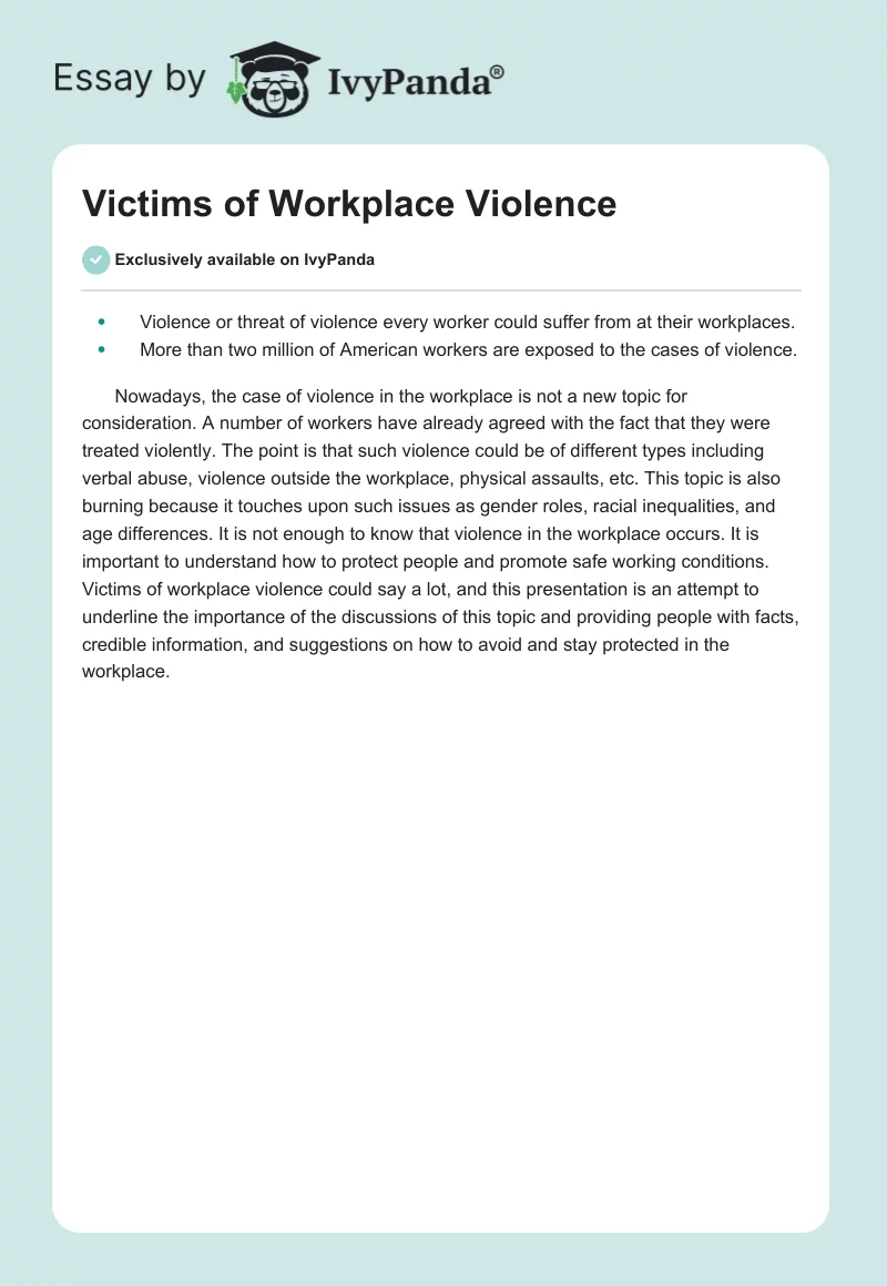 Victims of Workplace Violence. Page 1