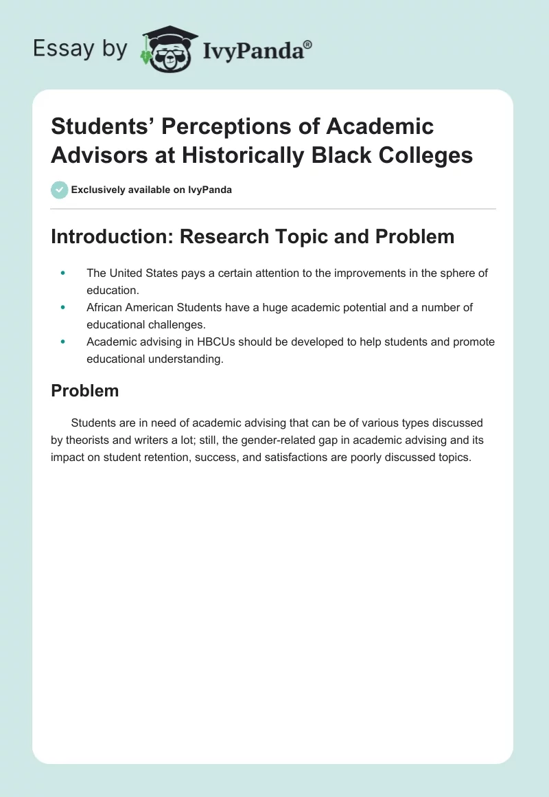 Students’ Perceptions of Academic Advisors at Historically Black Colleges. Page 1