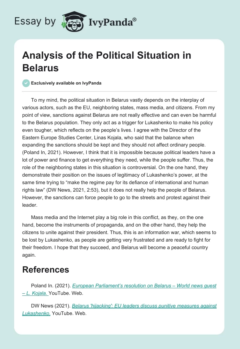 Analysis of the Political Situation in Belarus. Page 1