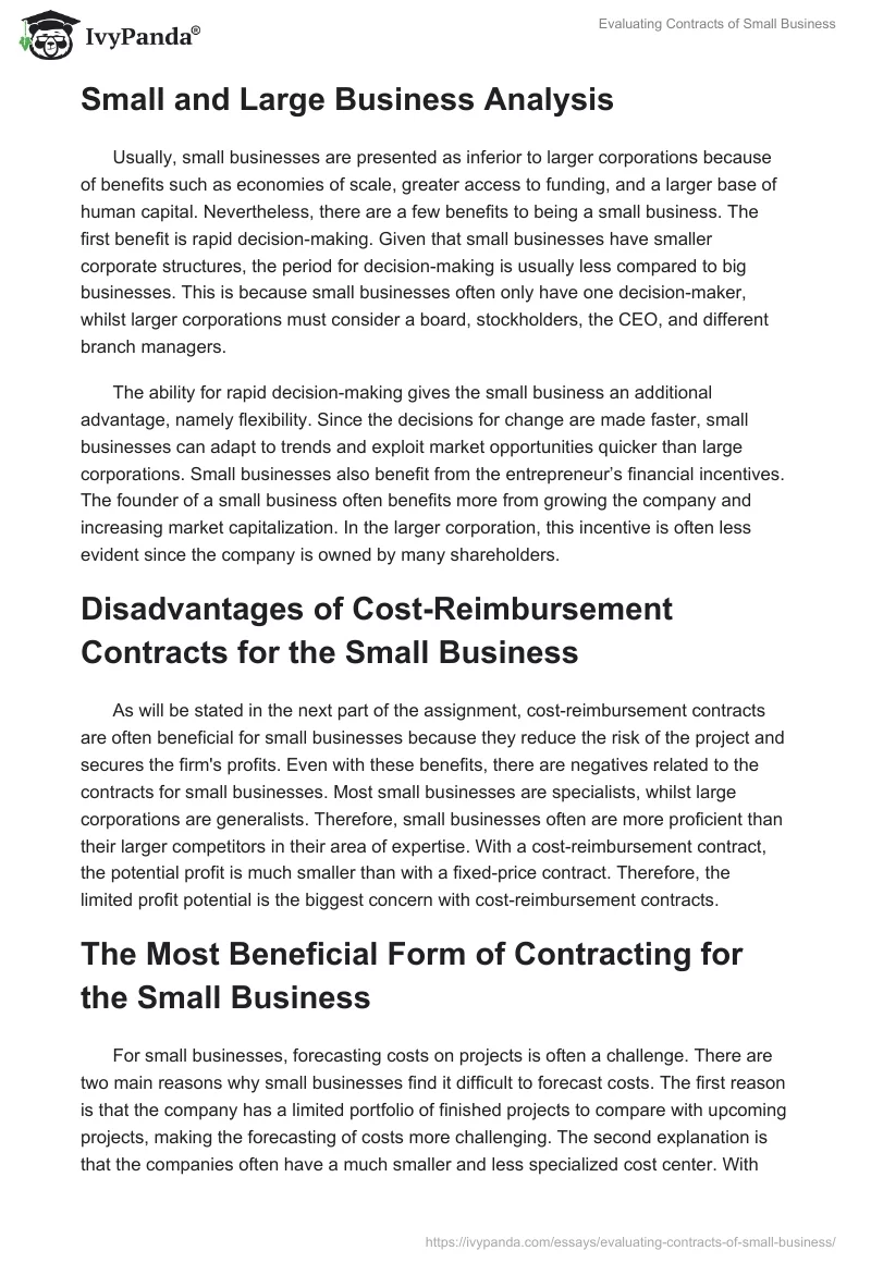 Evaluating Contracts of Small Business. Page 2