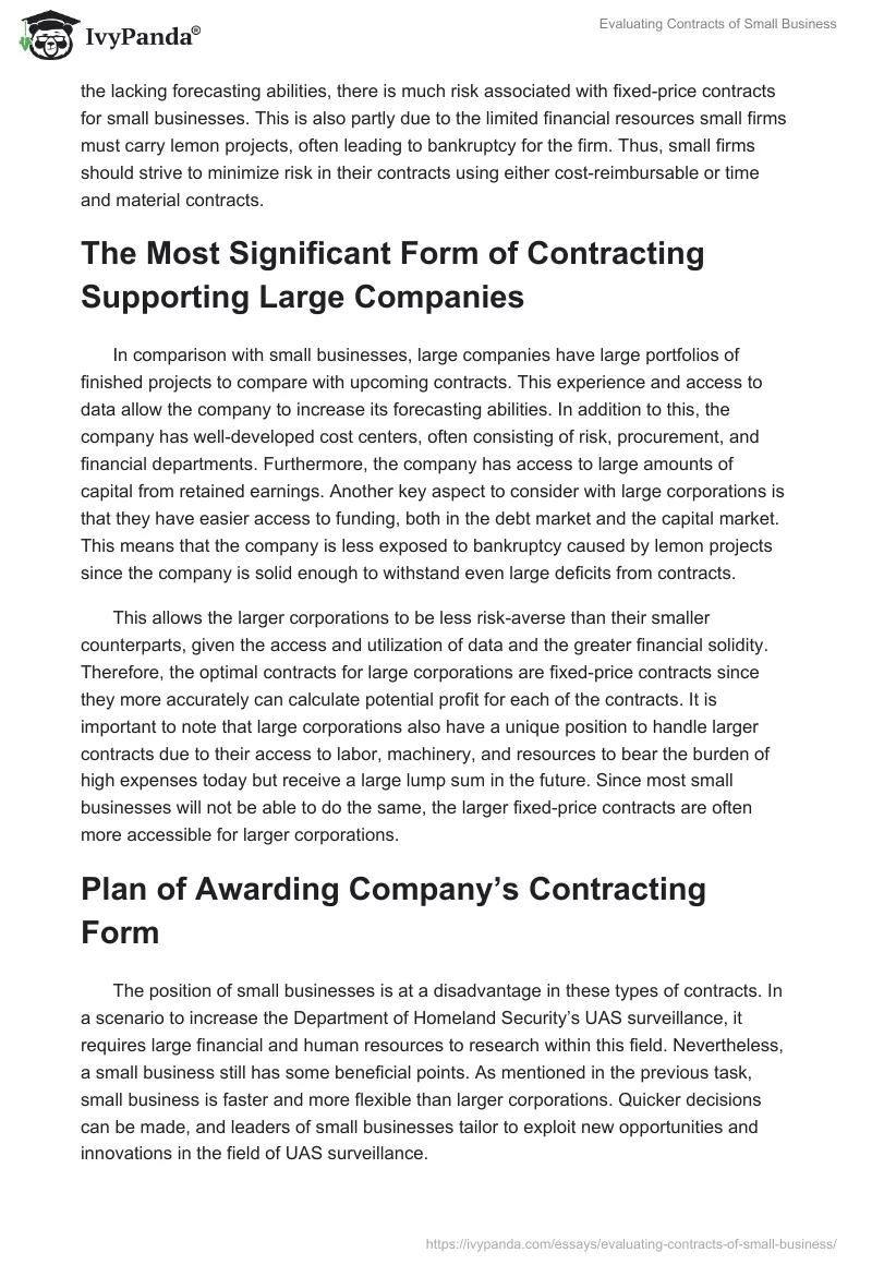 Evaluating Contracts of Small Business. Page 3