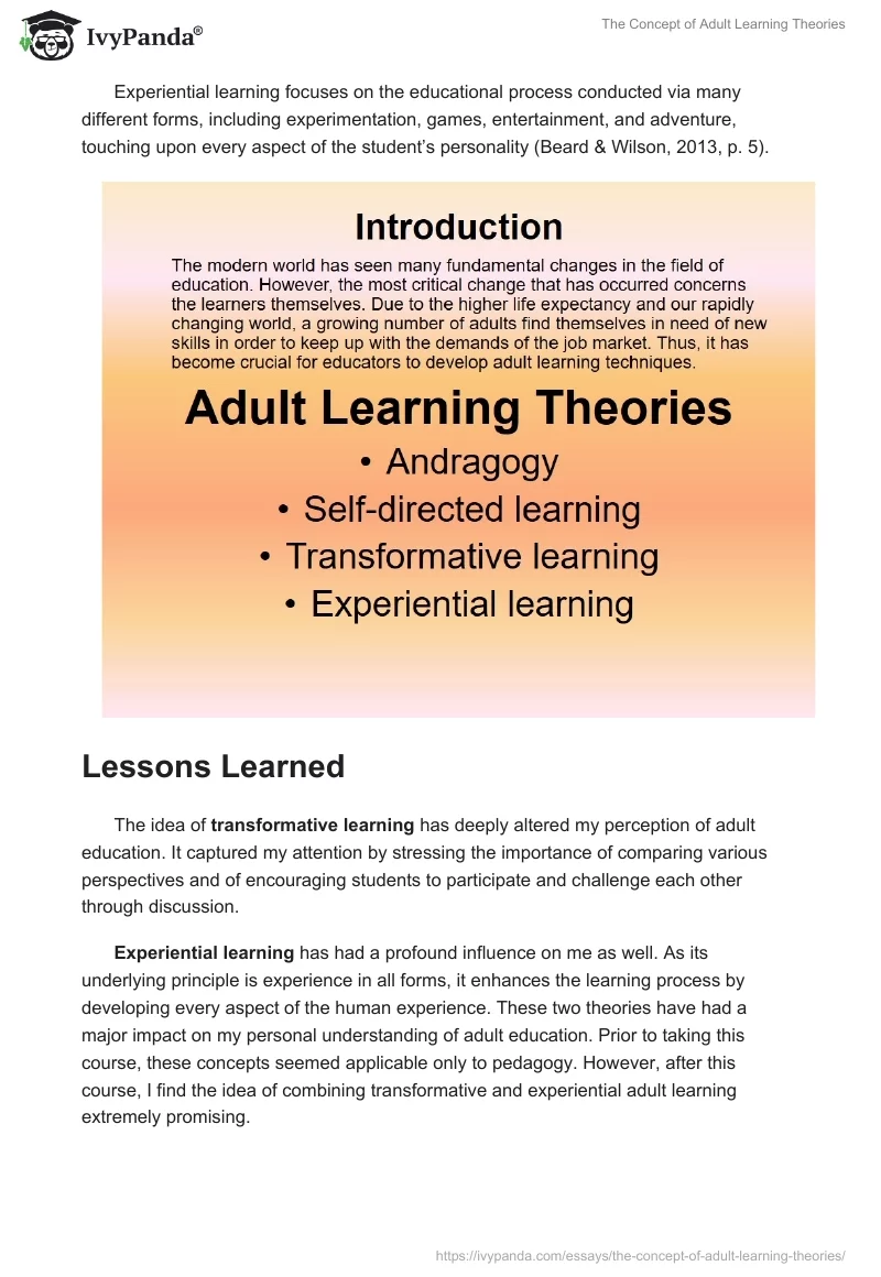 The Concept of Adult Learning Theories. Page 2