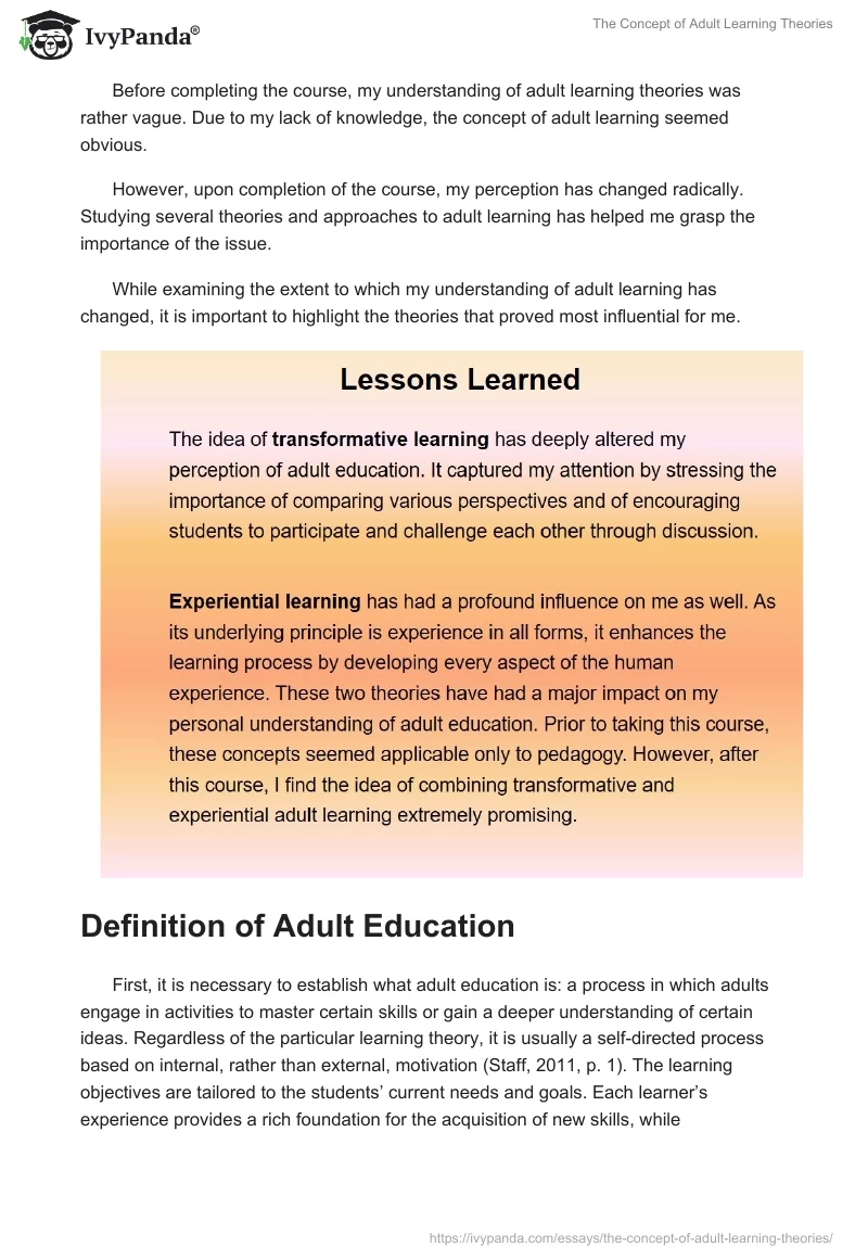 The Concept of Adult Learning Theories. Page 3