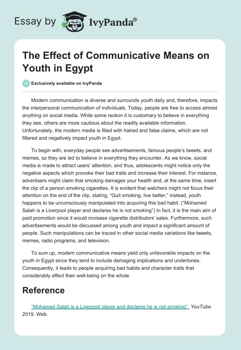 The Effect of Communicative Means on Youth in Egypt. Page 1