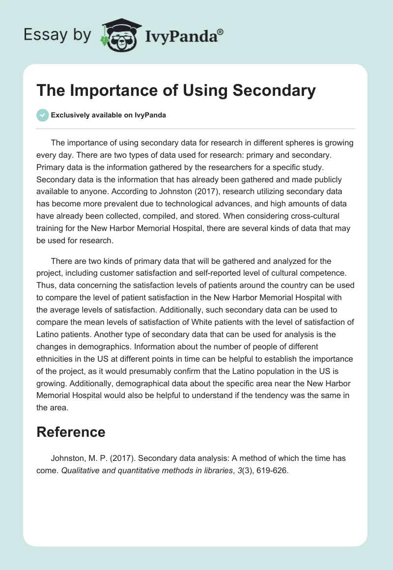 The Importance of Using Secondary. Page 1