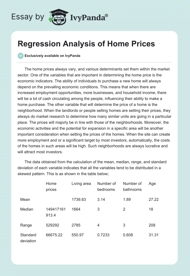 Regression Analysis of Home Prices. Page 1