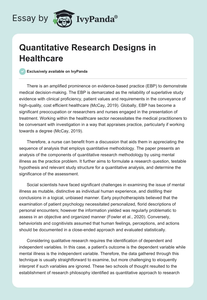 Quantitative Research Designs in Healthcare. Page 1