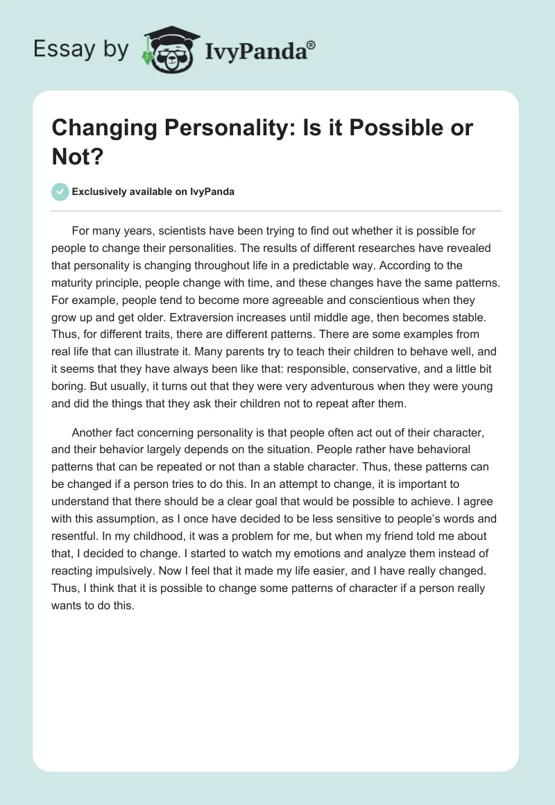 Changing Personality: Is it Possible or Not?. Page 1