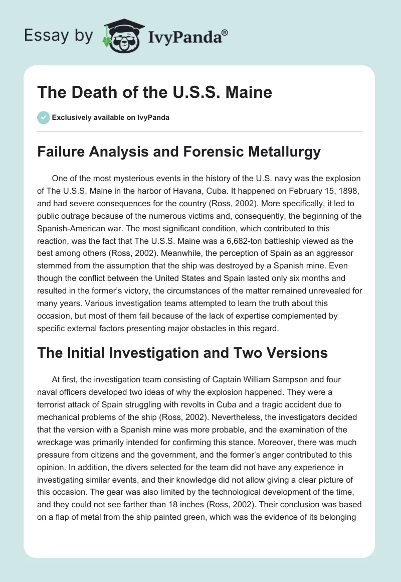 The Death of the U.S.S. Maine. Page 1