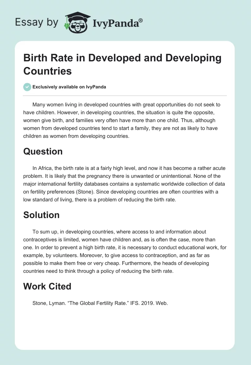 Birth Rate in Developed and Developing Countries. Page 1