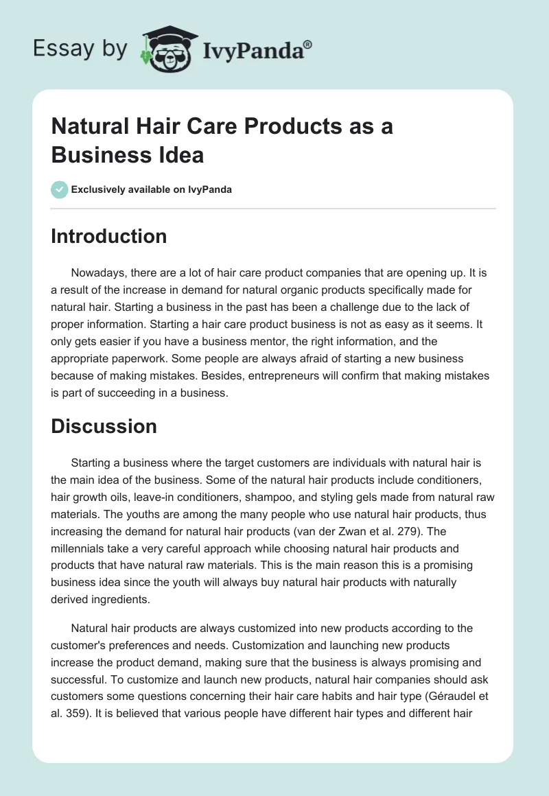 Natural Hair Care Products as a Business Idea. Page 1