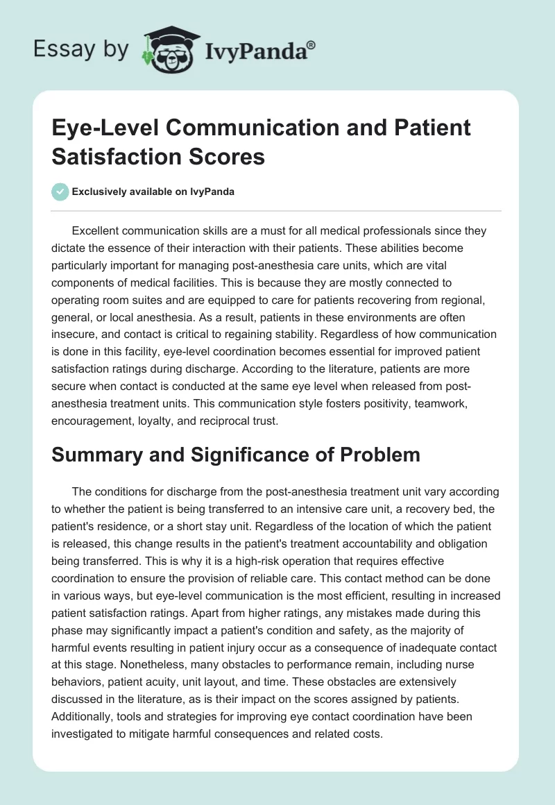 Eye-Level Communication and Patient Satisfaction Scores. Page 1