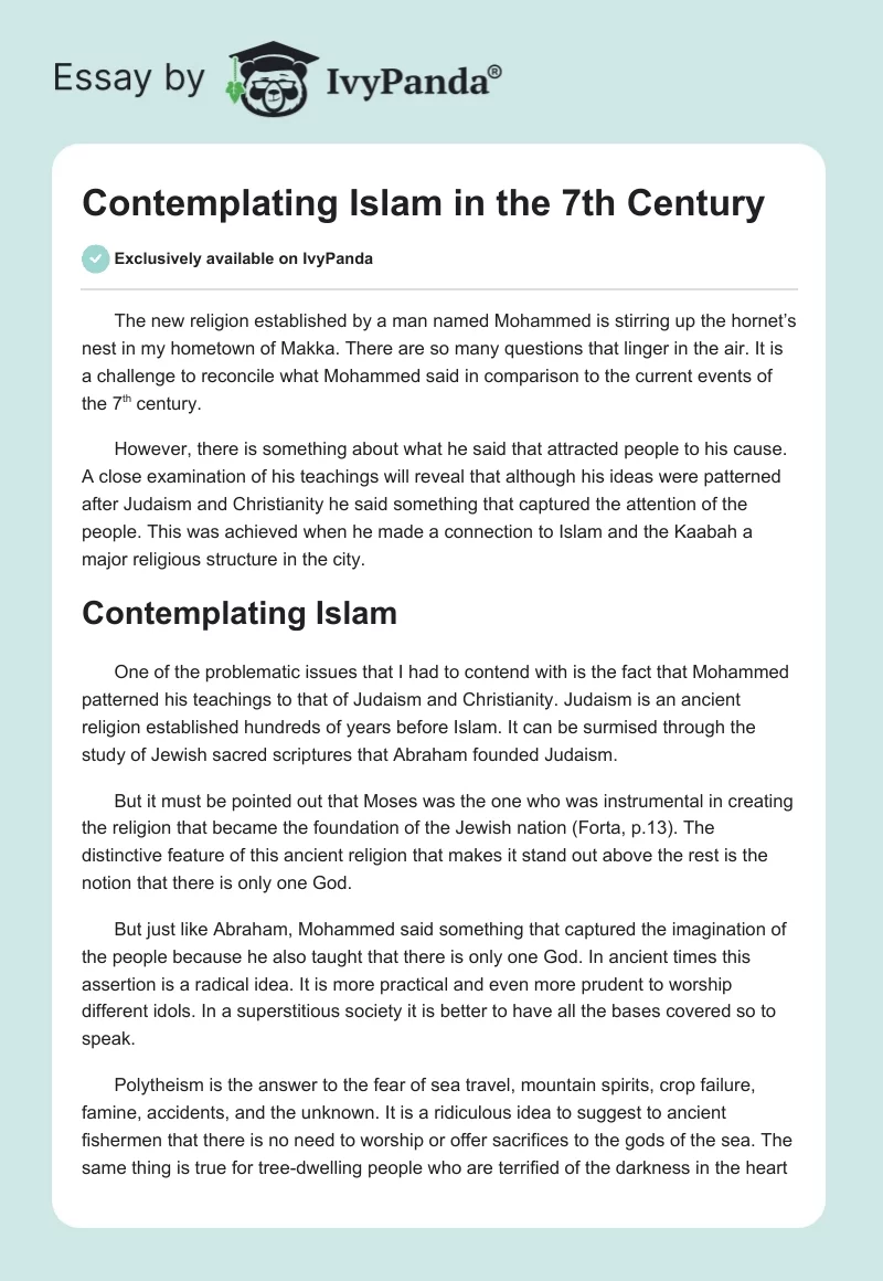 Contemplating Islam in the 7th Century. Page 1